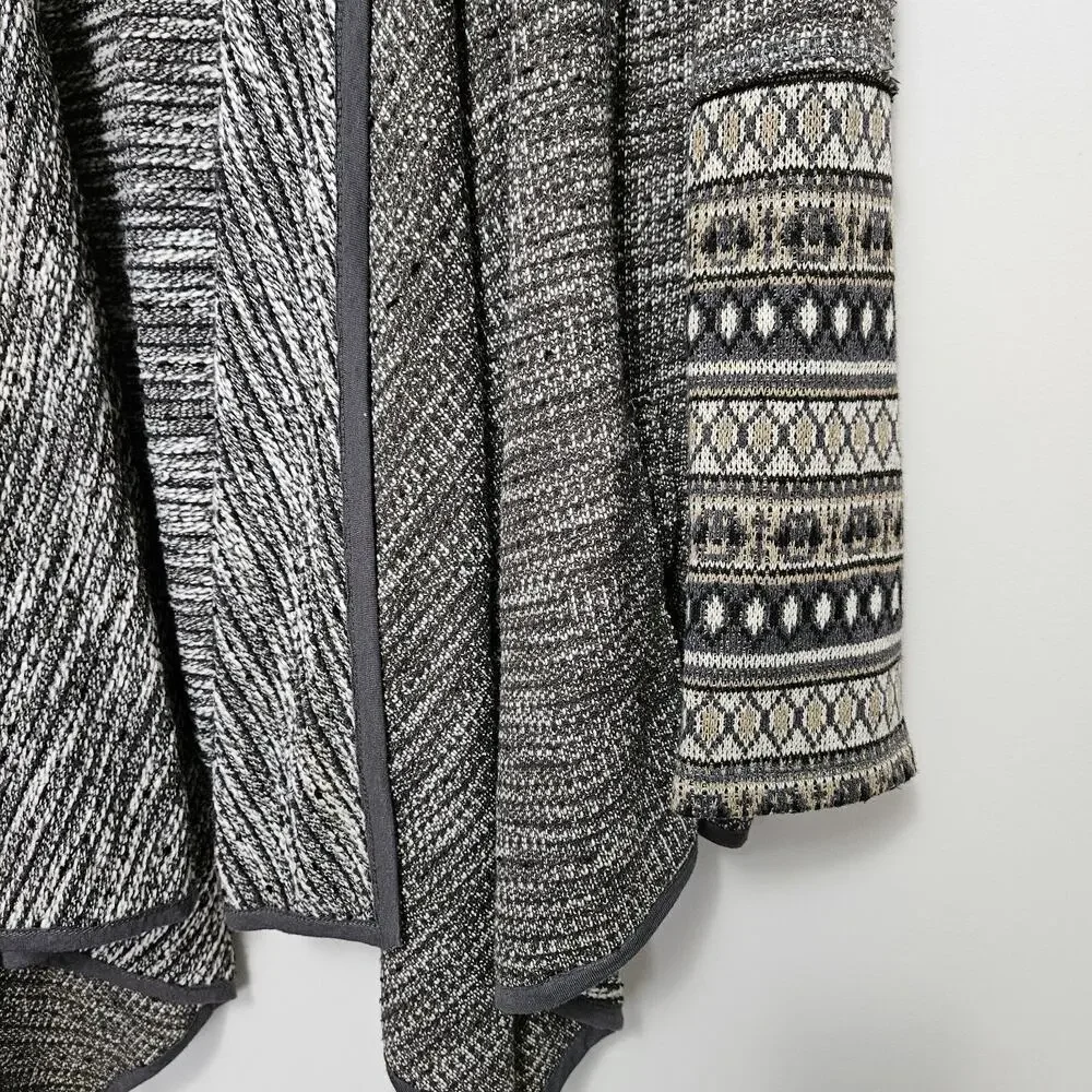 En Creme Small Duster Cardigan Sweater Gray Long Sleeve Open Front SW/Fair Isle